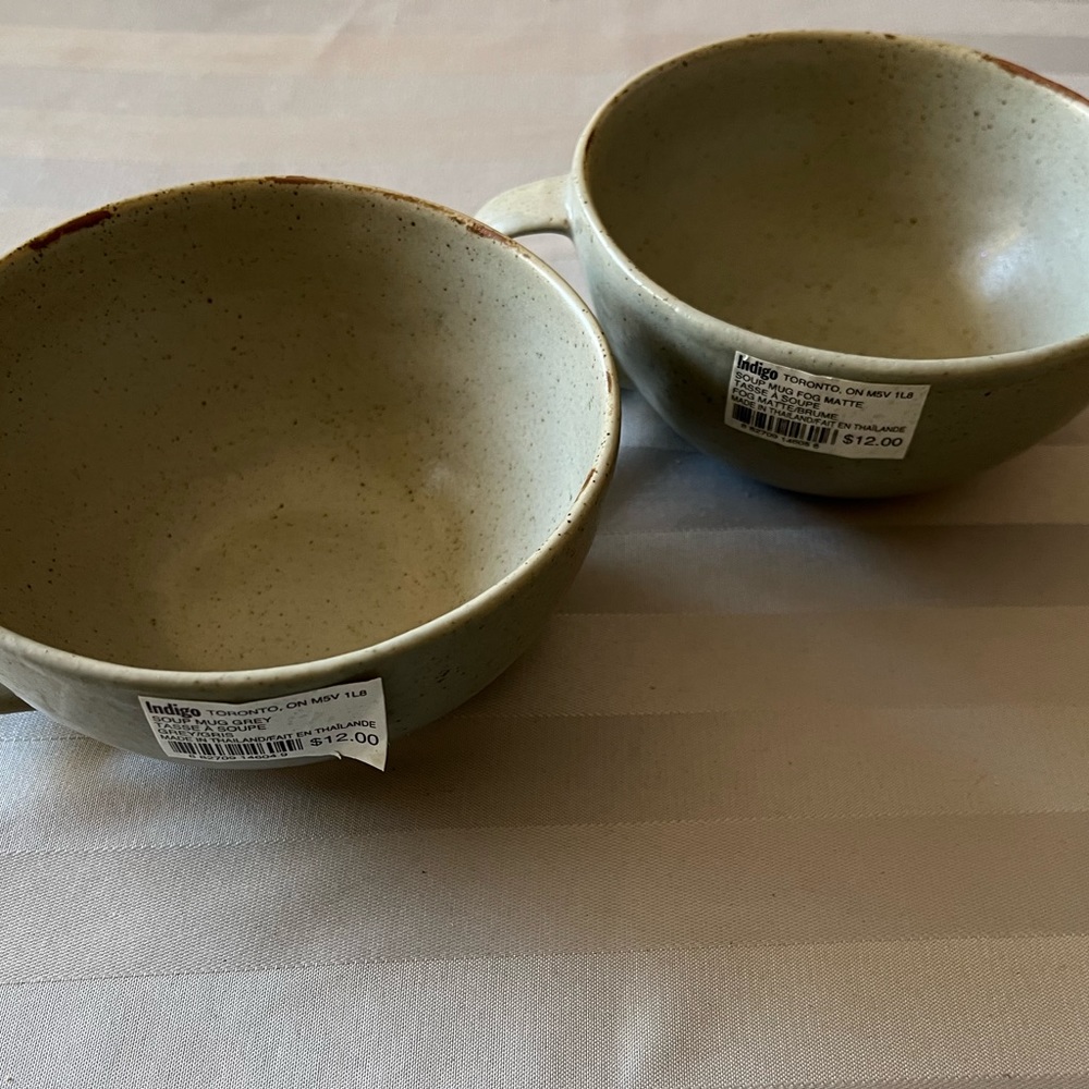 Indigo stoneware soup mugs. Grey.
